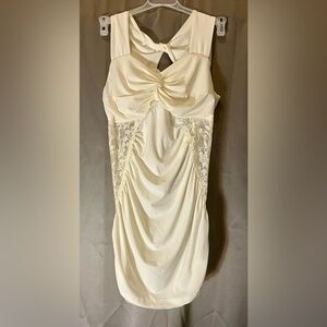 Viola Vintage Ruched Coquette Ivory Women's Blouse Sz:M twist front/back